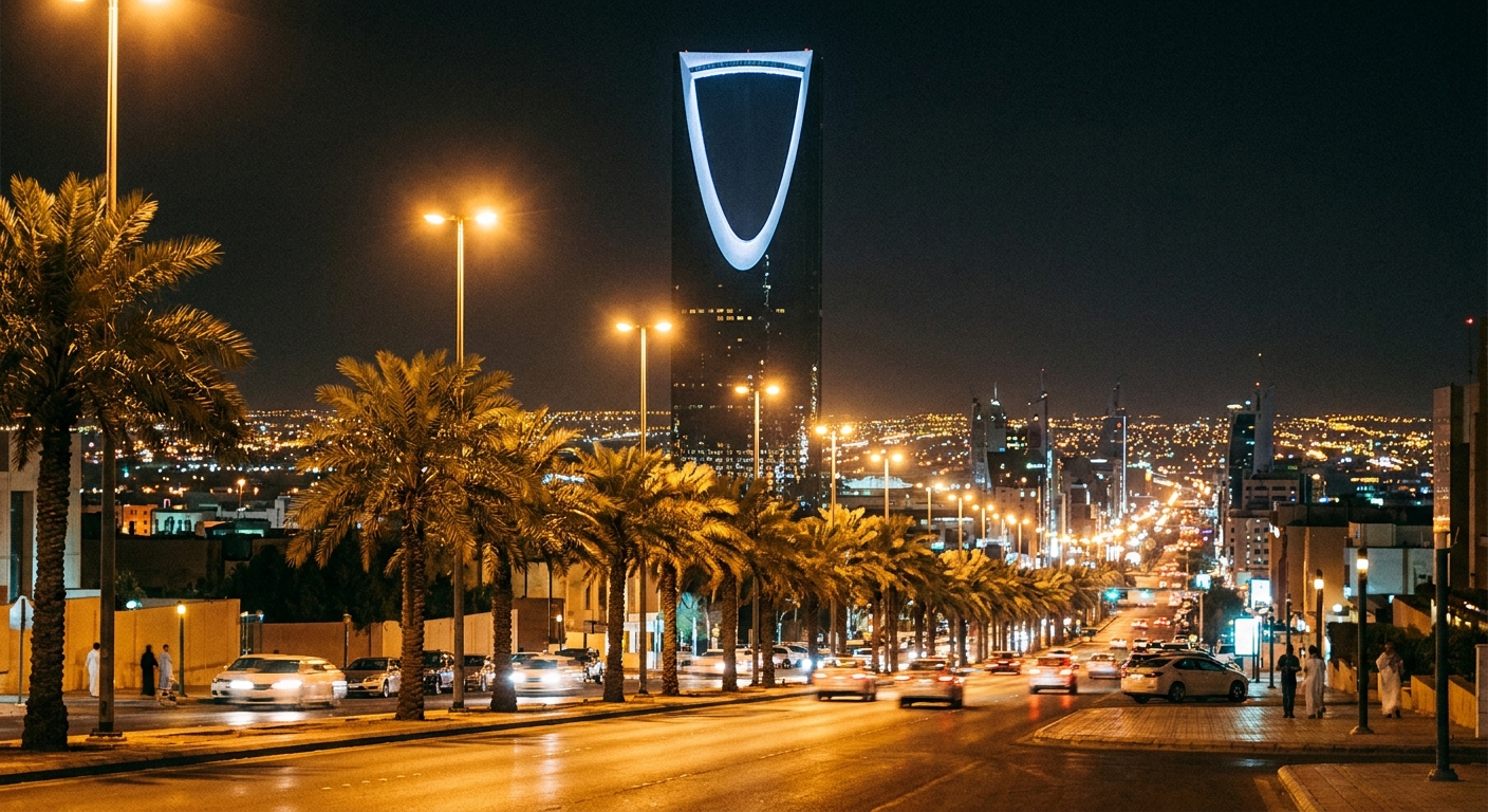 برج المملكة في الرياض ليلاً